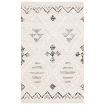 Azaruddin Hand Tufted Wool/Cotton Geometric Rug in Ivory/Black