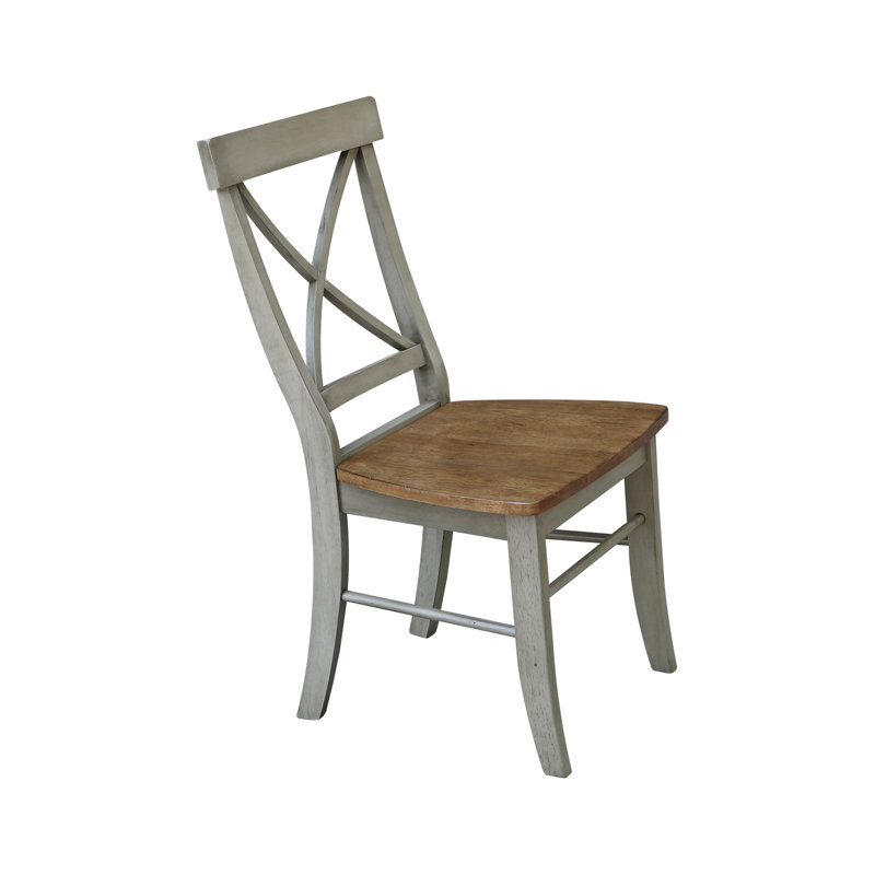 Dugazon Duante Solid Wood Cross Back Side Chair, Hickory/Stone