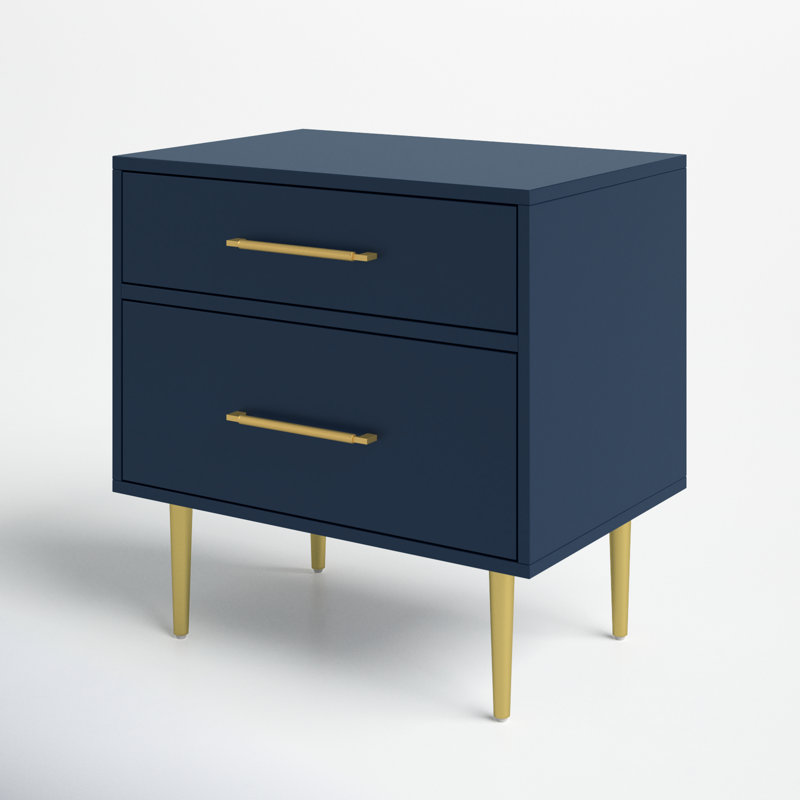 Baugh Glam Two Drawer Nightstand, Navy