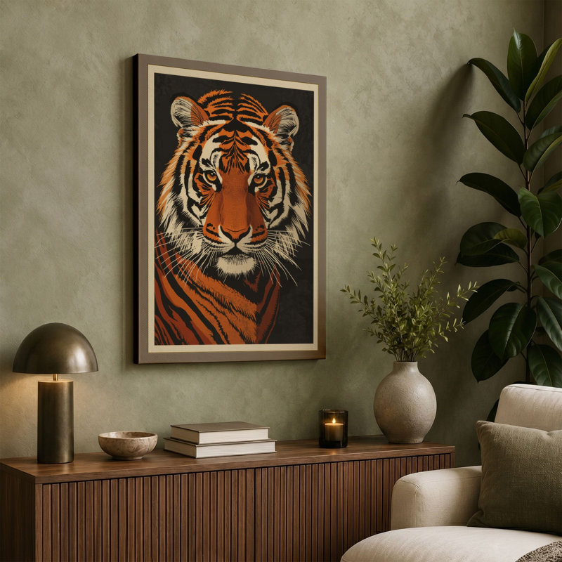 Tiger's Gaze Rustic - Wrapped Canvas, 18x12 - 45.7 x 30.5 cm, Teal Border