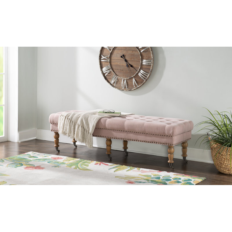 Isabelle 62" Washed Pink Linen Upholstered Bench