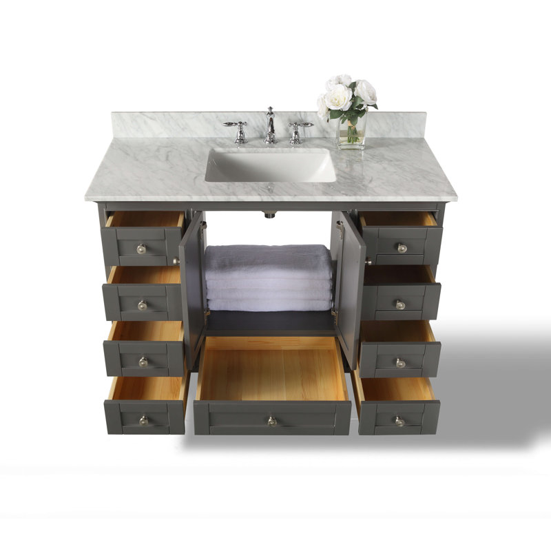 Audrey 48'' W Single Vanity, Carrara White, Brushed Nickel, Sapphire Gray