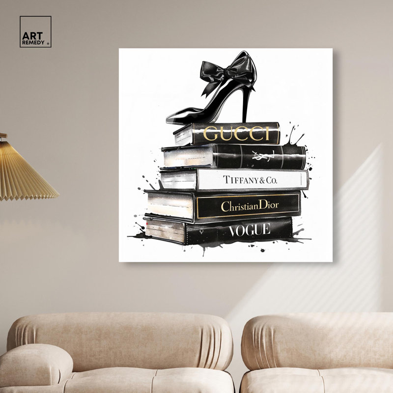 "Inky Book Stack", reproduction d'art à la mode sur toile par Art Remedy, prête à être accrochée, H 40 po x l 40 po