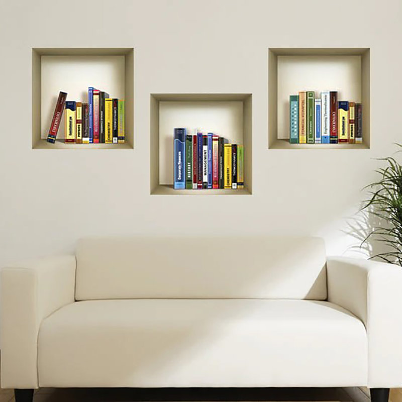 Décalcomanie 3D Niche 3D - 3 pièces | Facile à appliquer, superbes autocollants décoratifs pour la maison et le bureau