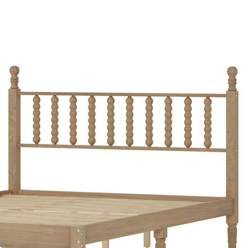 Retro Style Platform Bed with Gourd Shaped Headboard, Natural, Queen