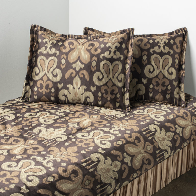 Silky Ikat Brown Set, Daybed Comforter + 3 Standard Shams