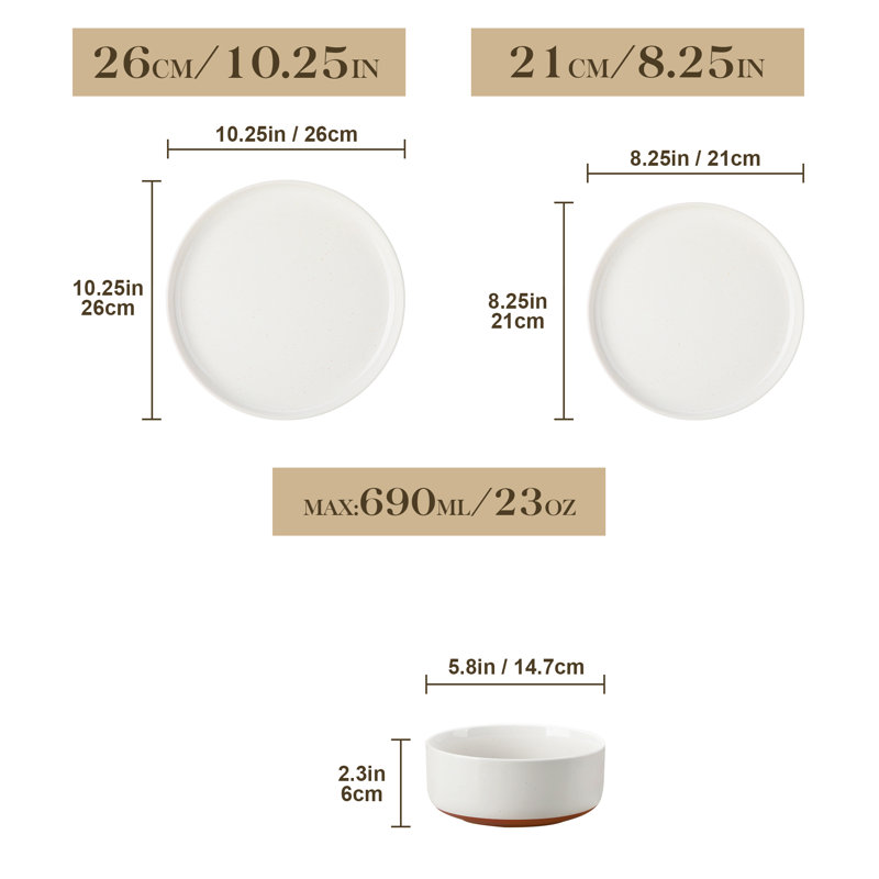 Service de table 12 pièces en grès moderne, service pour 4, Blanc