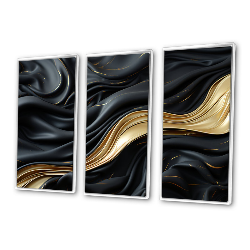 Ensemble de salon doré et noir Soft Wave Fusion - formes abstraites, H 28 po x l 36 po x P 1 po, Cadre flottant blanc