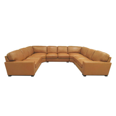 Canapé modulaire surdimensionné en cuir brun avec assise profonde et accoudoirs modernes