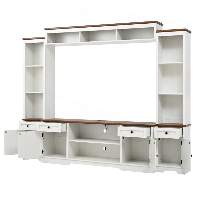Wall Unit Entertainment Center With Bookshelves For Tvs Up To 80",Modern TV Stand Media Console With Cabinets And Adjustable Shelves For Living Room
