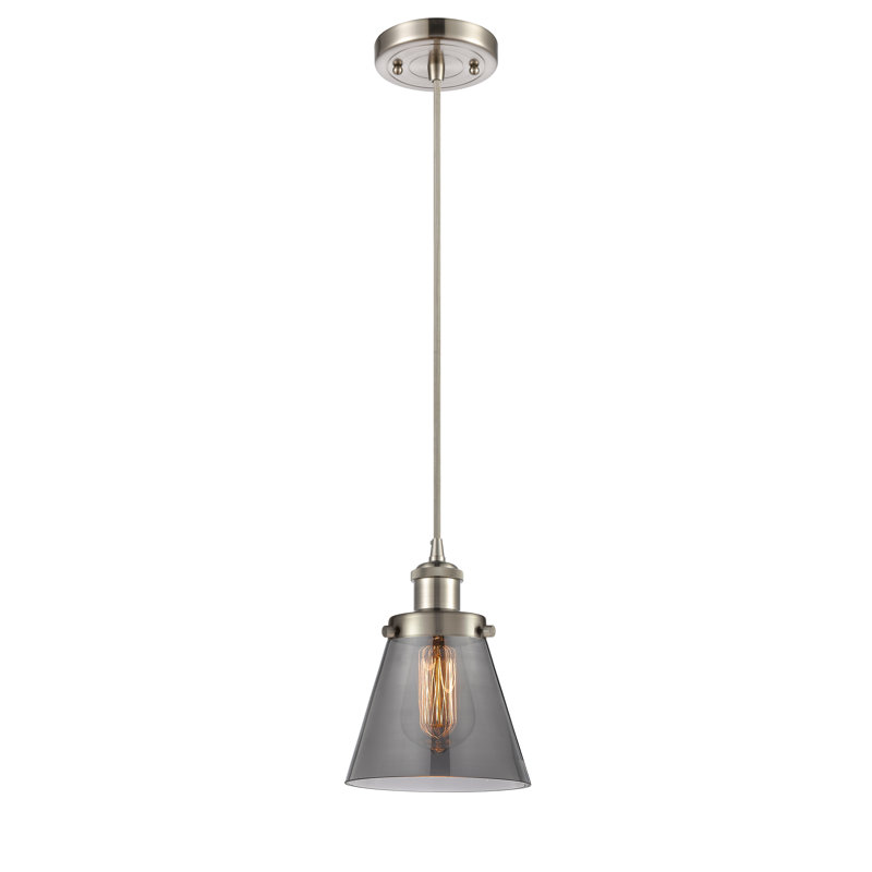 Luminaire suspendu conique à 1 lumière Wilmoth, DEL, Plaqué couleur fumée, Nickel satiné brossé