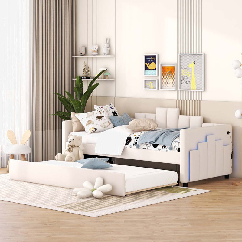 Orneta Kids Twin Daybed with Trundle, Beige