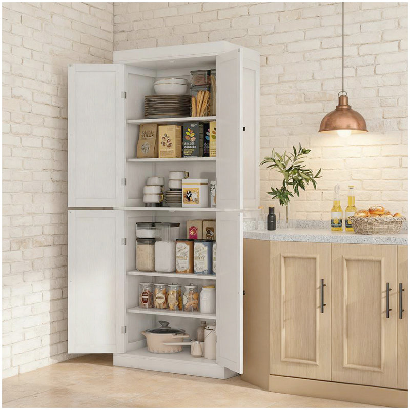 Garde-manger autoportant de style moderne avec tablettes réglables et loquets de porte magnétiques pour le rangement de la cuisine
