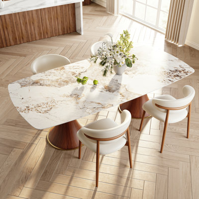 Ensemble de table de salle à manger 5 pi / 7 pièces rectangulaire, ensemble de table de salle à manger à double piédestal en bois massif avec chaises rembourrées
