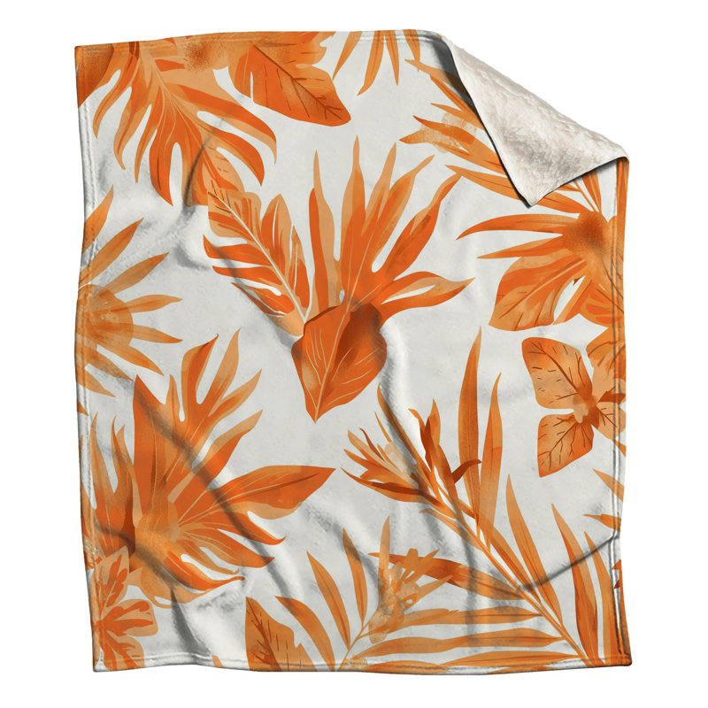 Couvertures de feuilles tropicales orange, L 50 po x H 60 po