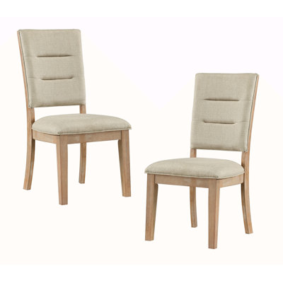 Light Oak Finish Beautiful Dining Chairs Set Of 2Pc, Upholstered Seat And Back Beige Fabric Rustic Look Ladderback Wooden Dining Kitchen Furniture