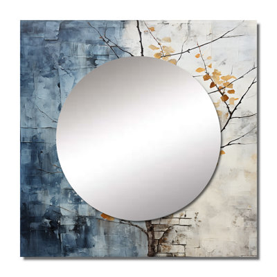 Ankush - Minimalist Granite Grape Leaves I Leaves Square Living Room Wall Mirror Art
