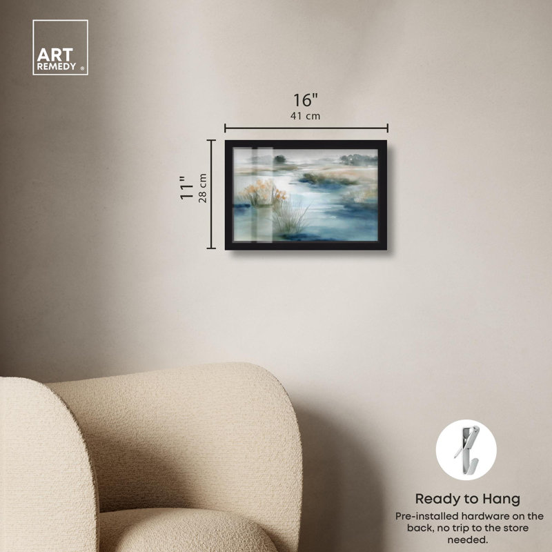 «Hazy River II Landscape Art Shadowbox» par Art Remedy, H 11 po x l 16 po, Noir