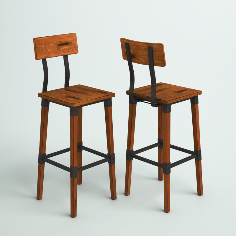 Ensemble de 2 tabourets de bar en bois de style industriel et industriel de qualité commerciale Lazro, Noyer, 2