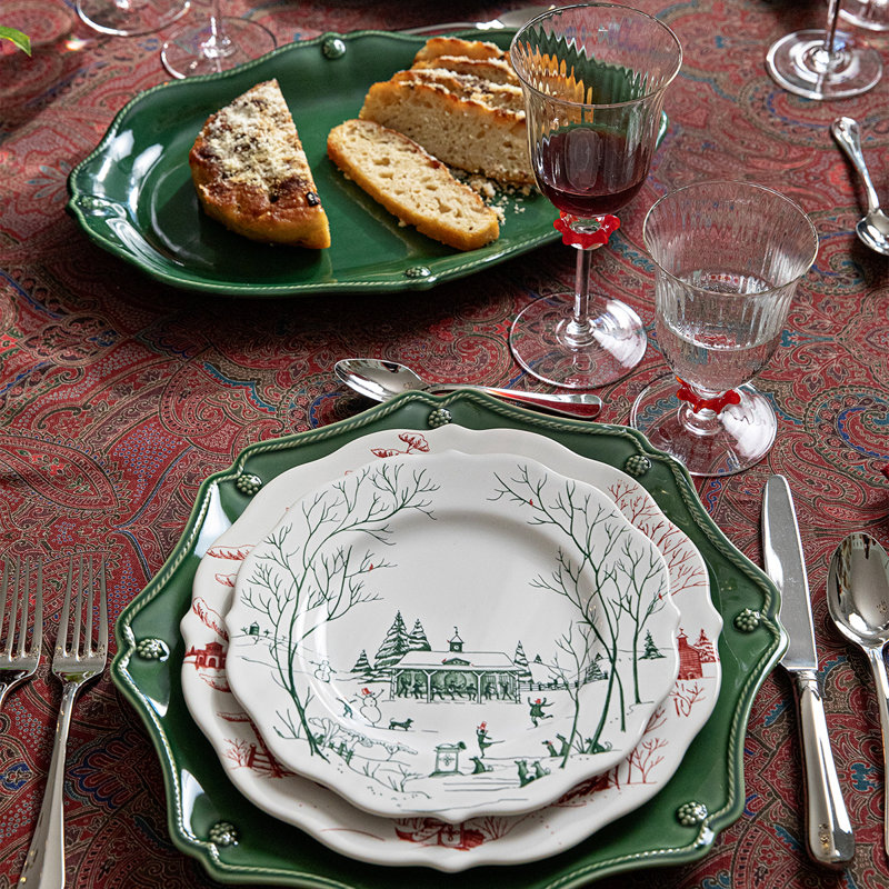 Berry & Thread Scalloped Charger/Platter - Basil, 1" H x 13.5" W x 13.5" L