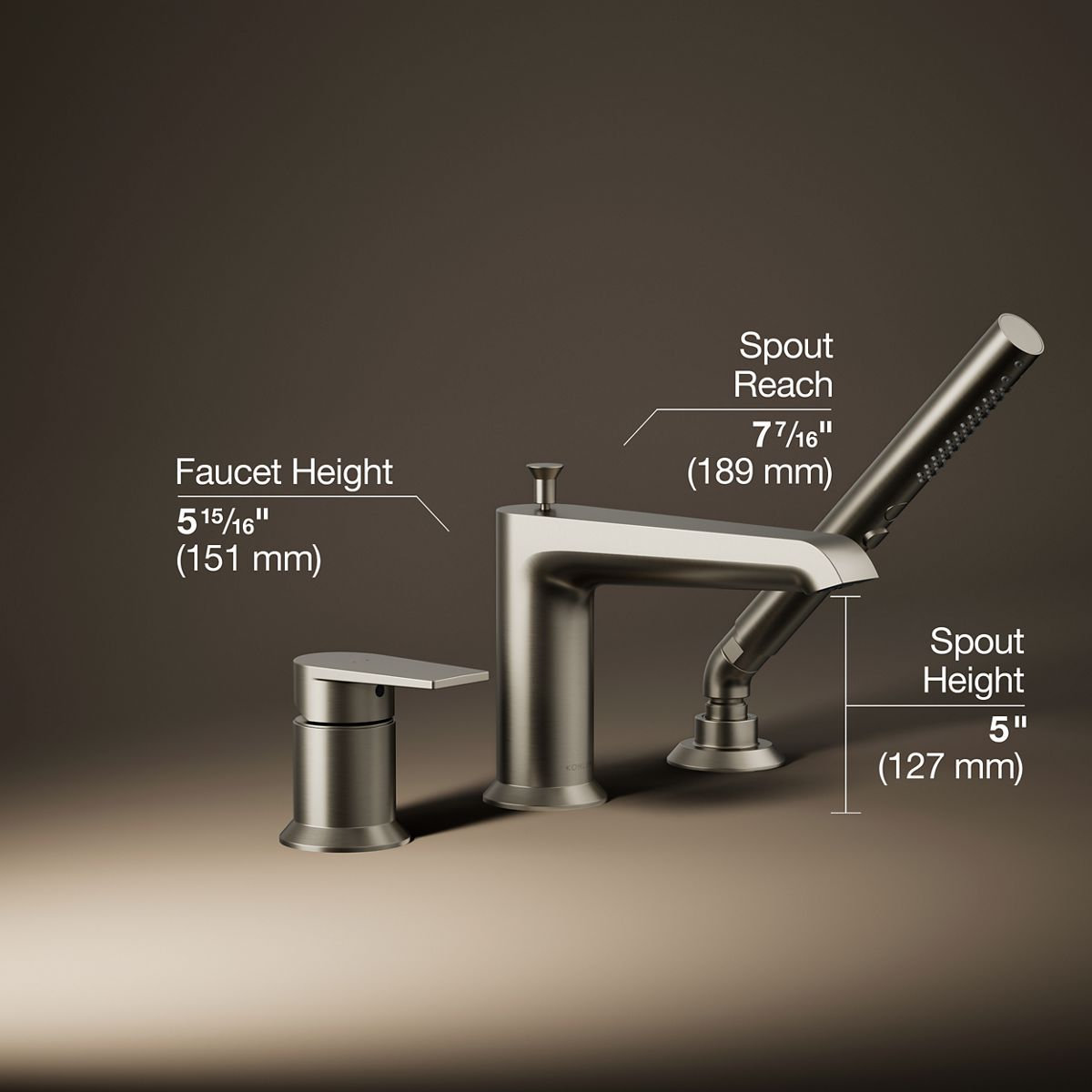 Hint Deck-Mount Bath Faucet with Handshower, Vibrant Brushed Nickel