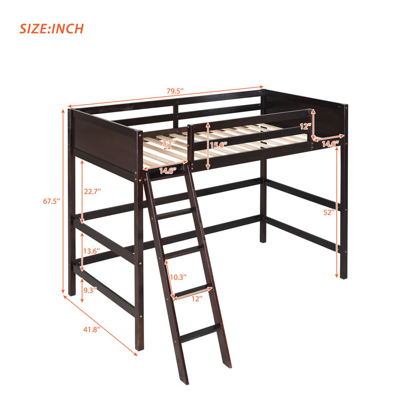 Solid Wood Twin Loft Bed with Ladder – Sturdy Pine Frame, Minimalist Platform Bed for Bedroom(Espresso)