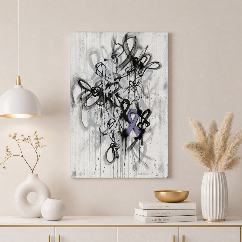 Toile murale avec boucles de graffitis noirs et ruban violet, H 24 po x l 16 po
