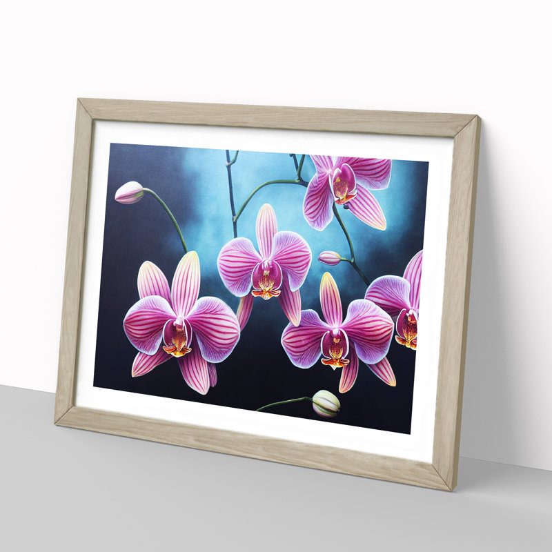 Incomparable Orchid Flowers - Single Picture Frame Print, 46cm H x 64cm W x 2cm D, Oak