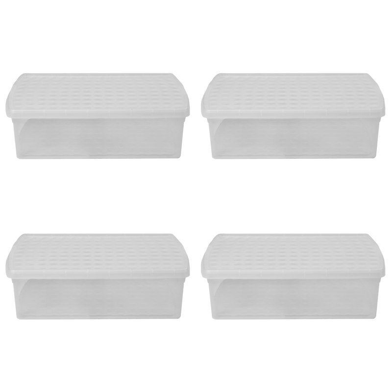 Wham Clip 4x 14L Rectangular Plastic Storage Boxes with Secure Clip Lock Lids Clear/Clear/Clear