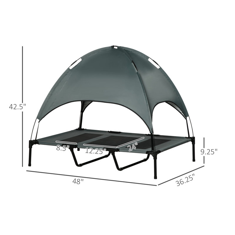 Lit pour bébé surélevé gris de 48 pouces, avec amélioration du débit d'air et lit de protection contre le soleil portable gris, auvent en filet