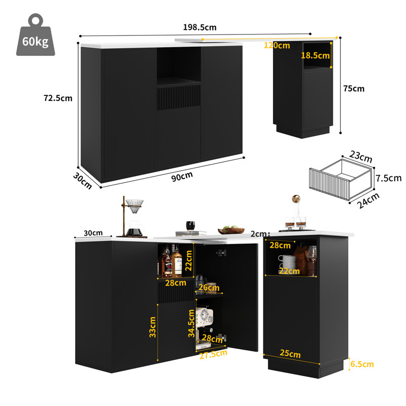 198.5cm Bar Cabinet, Black