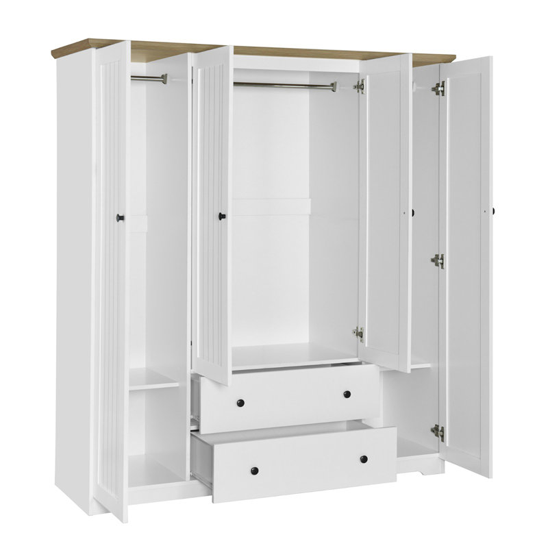 Armoire penderie 4 portes avec 2 tiroirs, Blanc