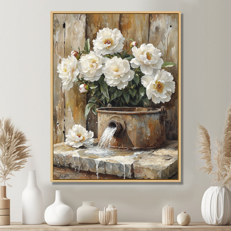 Pe pivoines par l'arrosage de l'eau I - pivoines, art mural sur toile, H 40 po x l 30 po, Reproduction avec cadre flottant