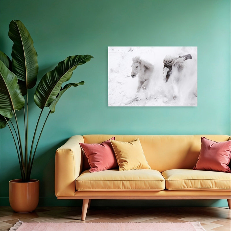 Wild Winter Horses Abstract Contemporary Horse Landscape Nature Wall Art Print 1 Piece Wrapped Canvas Wall Art