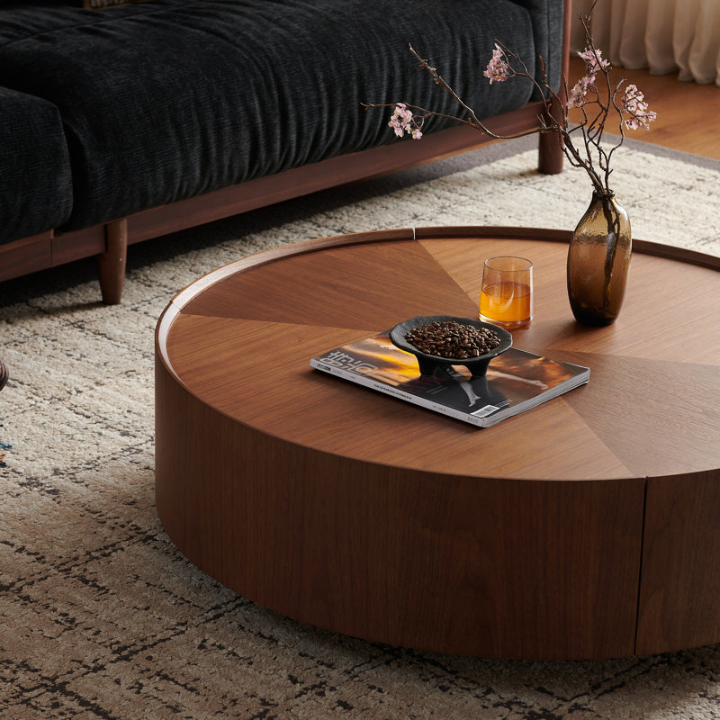 Tables basses de 35,4 pouces, conception circulaire en noyer, H 11,81 po x L 35,43 po x l 35,43 po