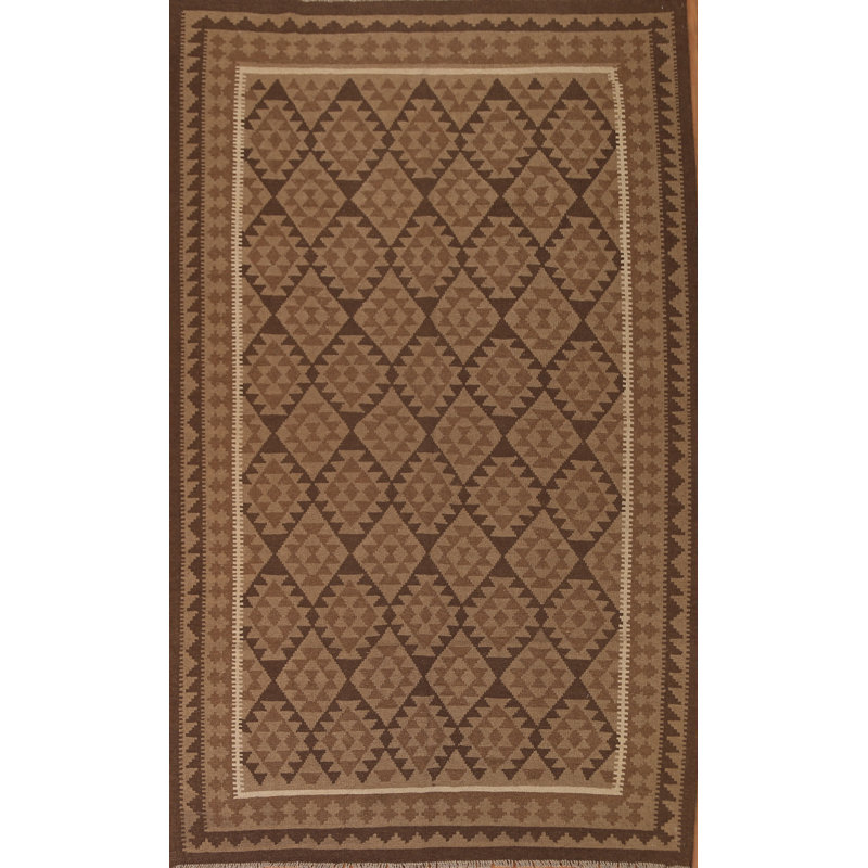 Tapis brun en laine noué à la main de conception unique 6 pi 10 po x 9 pi 8 po New Age