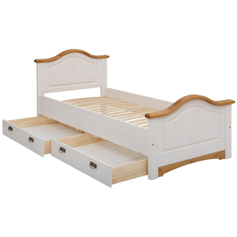 Lesniak EU Single - 90 X 200 Cm Solid Wood Storage Bed, White/Honey