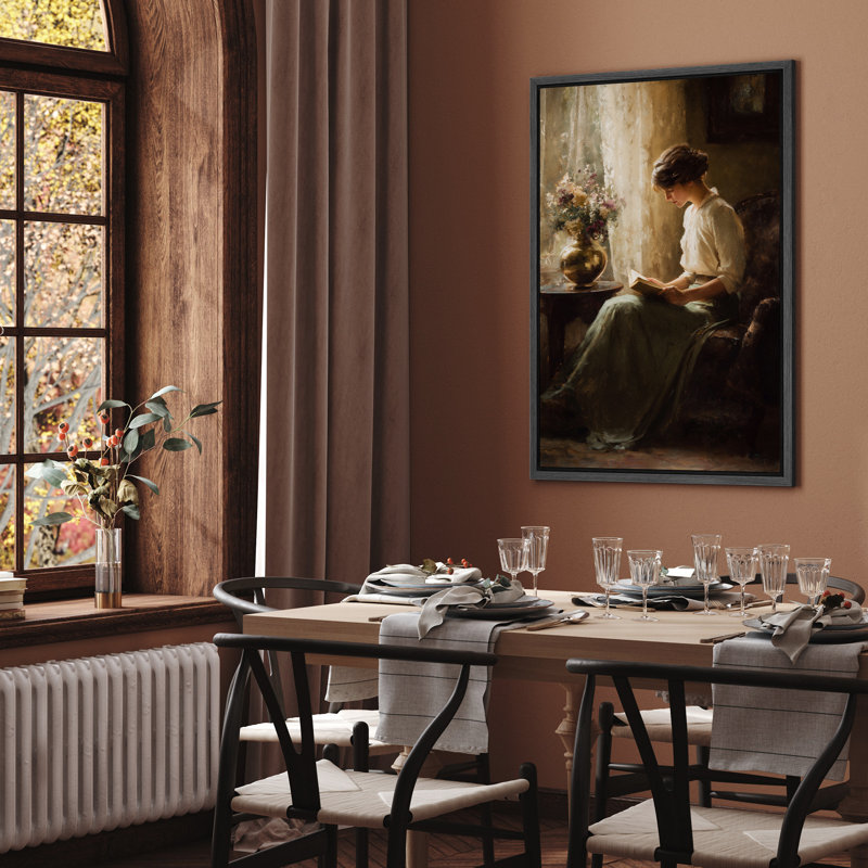«Elegant Woman lecture sur toile», peinture figurative classique pour chambre à coucher ou bureau, H 24 po x l 16 po, Noir