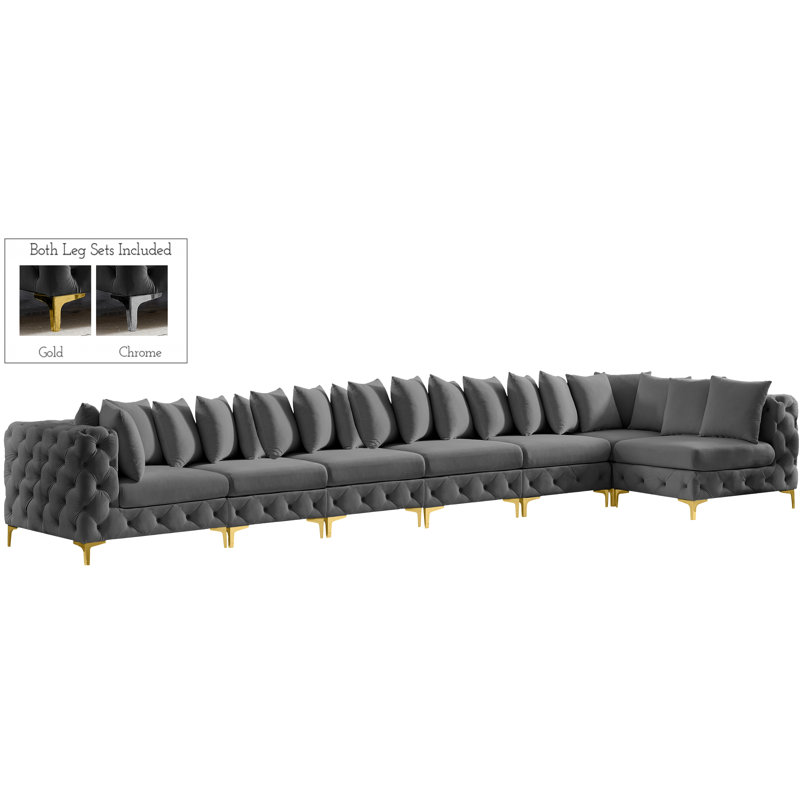 Canapé modulaire en velours réversible de 98 po de largeur, Velours gris