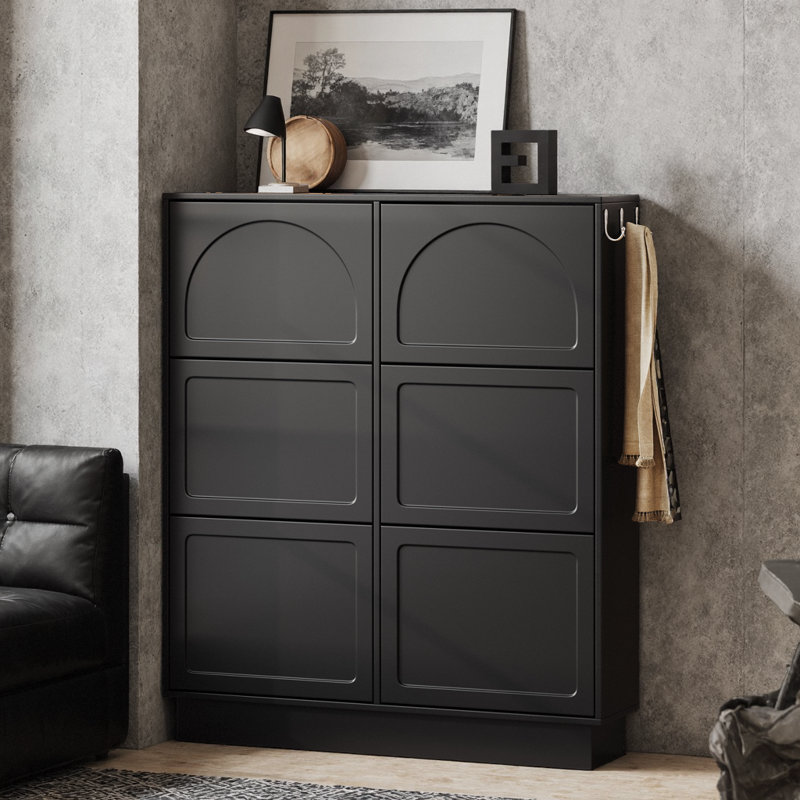 41" Ultra-Slim Shoe Tower with 6 Flip Drawers & 3 Hooks, 9.4" Narrow Entryway Organizer, Adjustable Compartments for Boots, Tall Free-Standing Cabinet with Ventilation