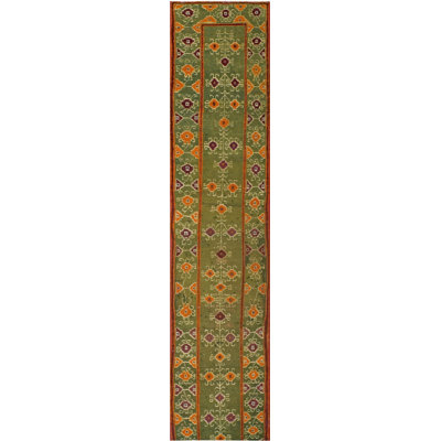 Rare Green Color Tribal Geometric Design Antique Indian Agra Hallway Runner Rug