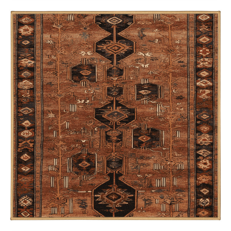 Tapis brun turc lavable à la machine, Carré 8 pi