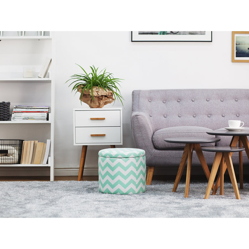 Ennis 35cm Wide Round Chevron Ottoman with Storage