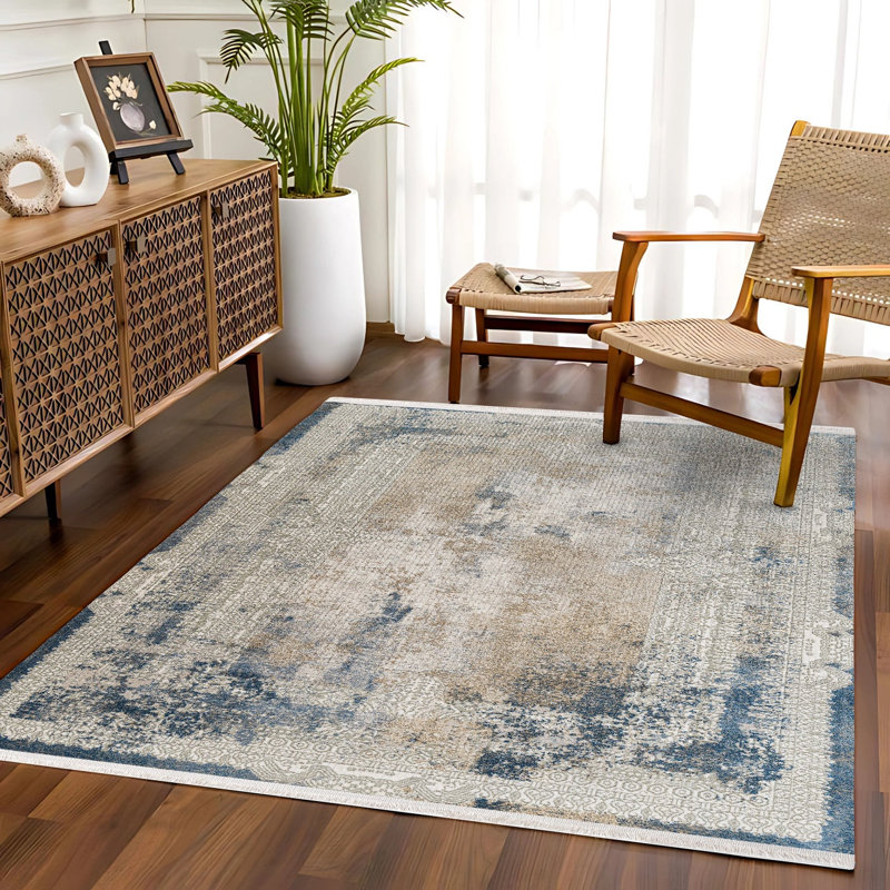 Tapis crème tissé antidérapant à imprimé numérique crème