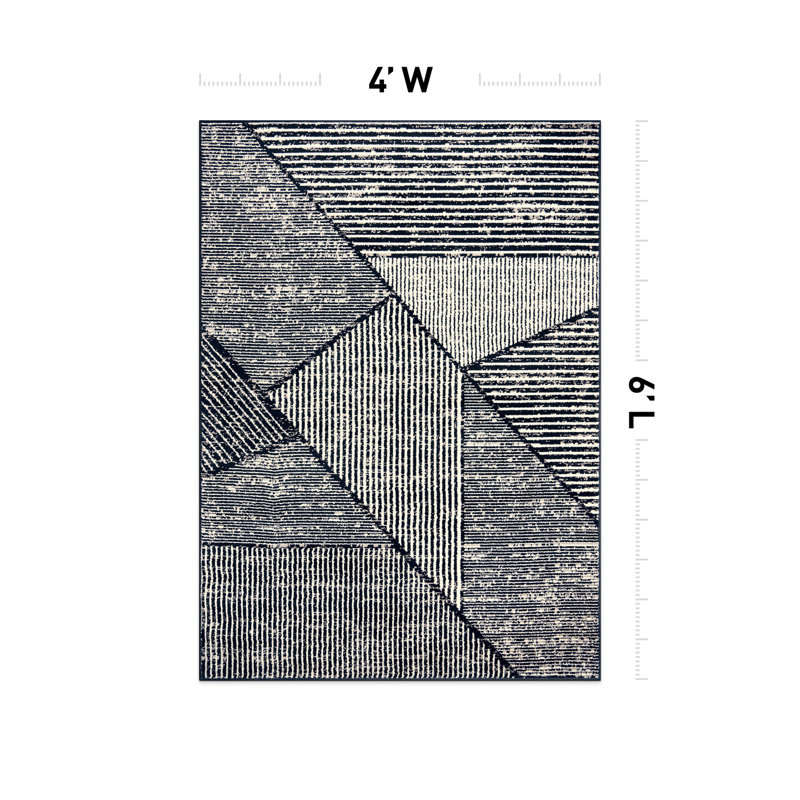 Tapis contemporain délavé à motif géométrique, Rectangle 4pi x 6 pi
