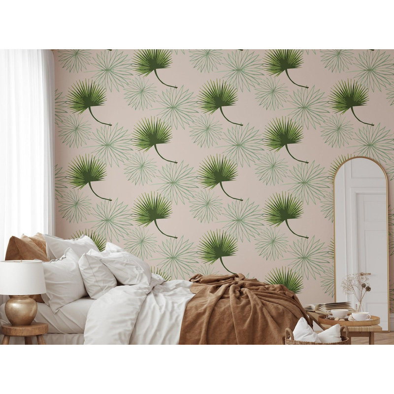 Cabbage Palm 10' L x 24" W Peel and Stick Wallpaper Roll, Black, Peel & Stick