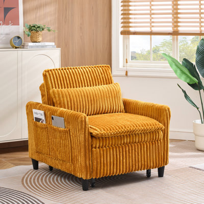 Yellow, Corduroy, Single , Small Apartment, Comfortable Seating, Wear - , Solid Wood Frame, S Spring, Pillowed Feature One Seat Yellow In Corduroy For Bedroom And Balcony, Good Resilience, With A