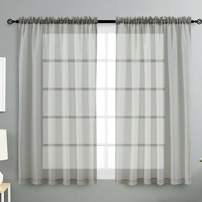 Dima Sheer Curtain Pair, Gray, 52"W x 45"L