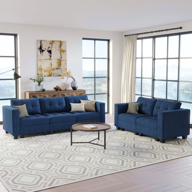 Ensemble de canapés modulaires 2 pièces Ayden Hunsicker, Bleu