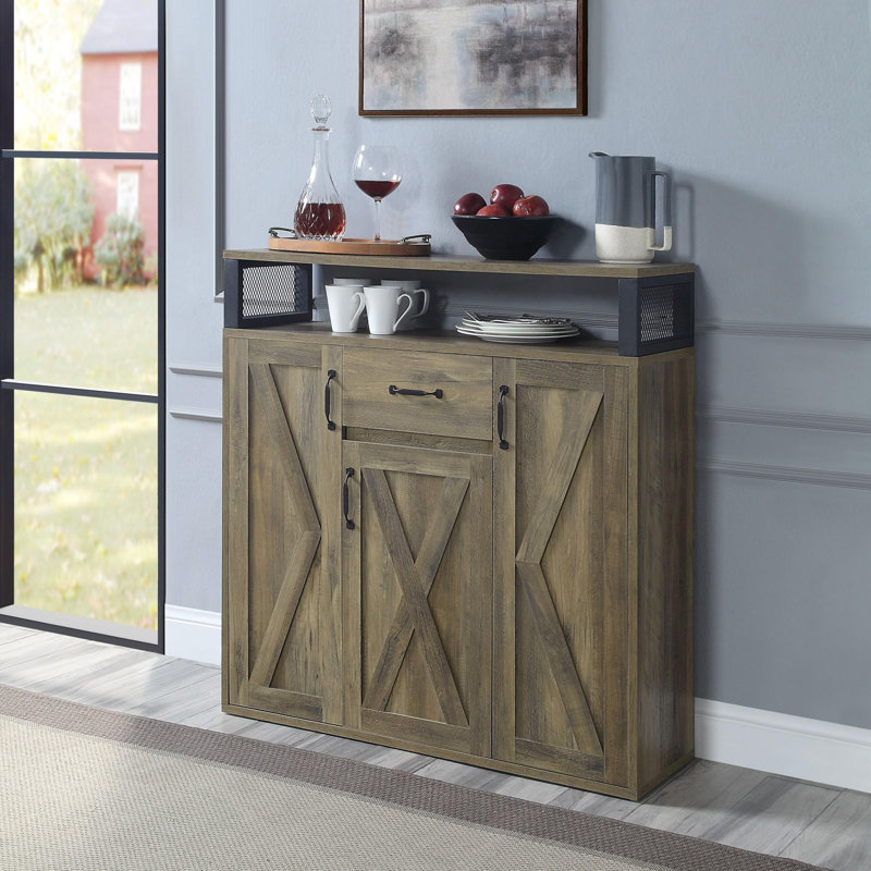 Bevil Industrial Rectangular 1-Drawer Server in Rustic Oak